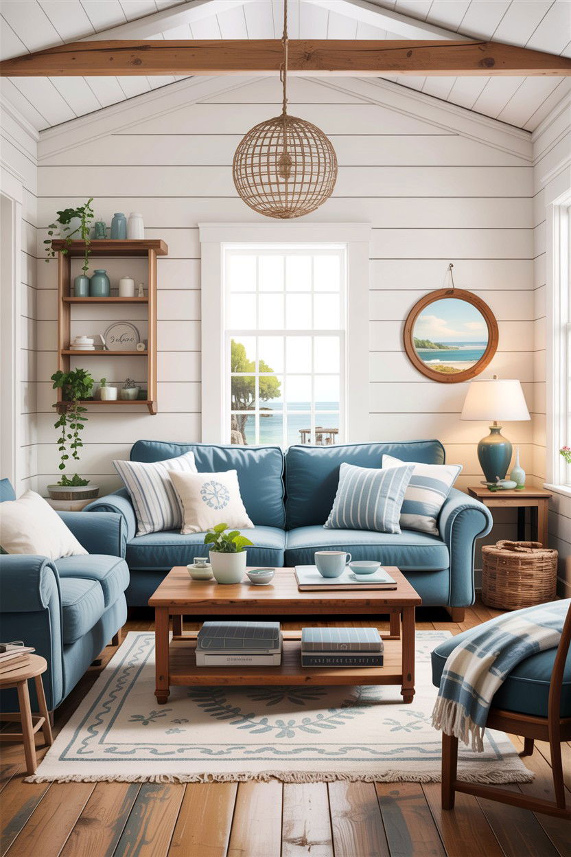 Shiplap coastal living room - 30 coastal chic living room ideas
