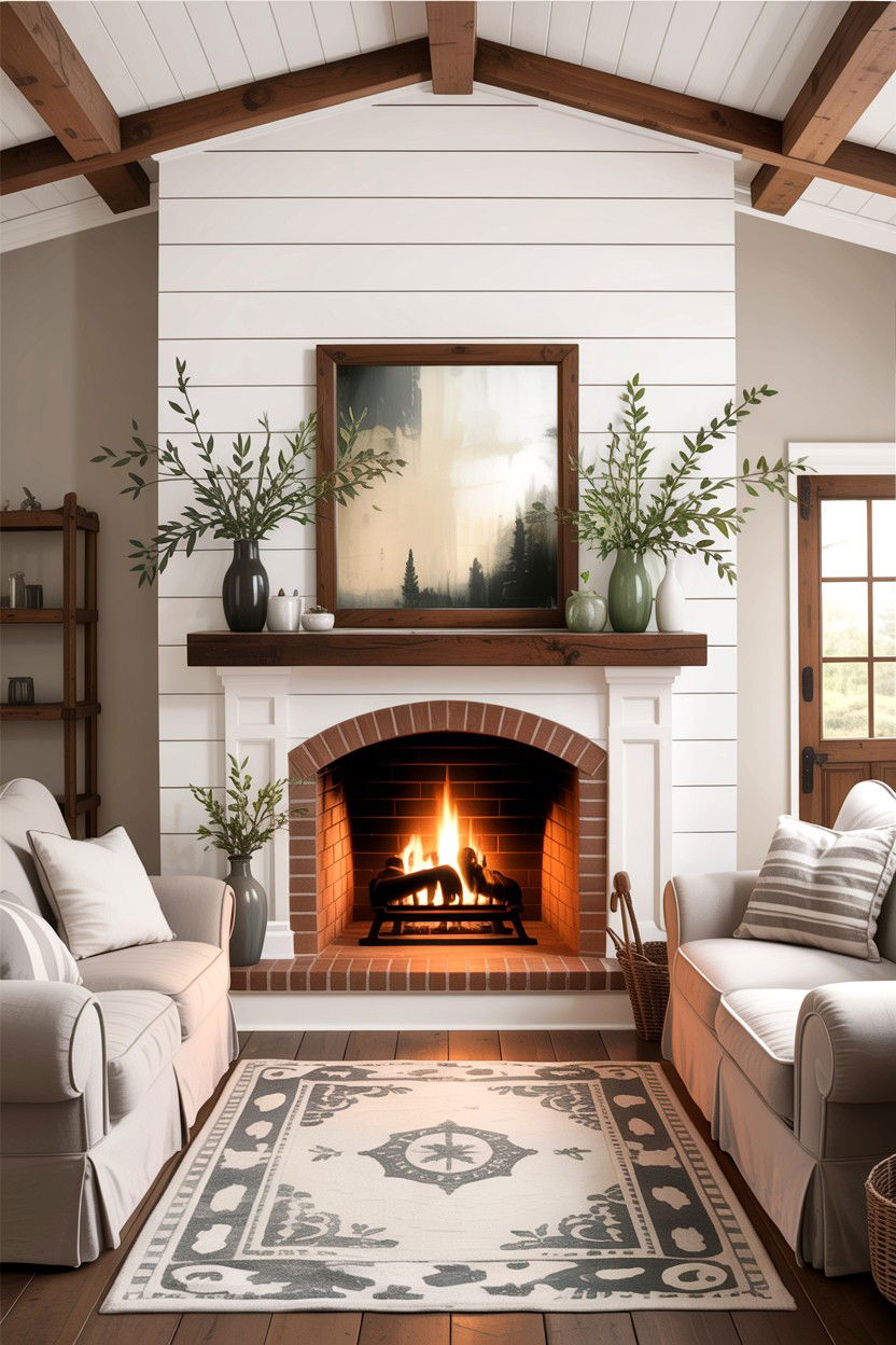 Shiplap fireplace wall - 30 living room fireplace ideas
