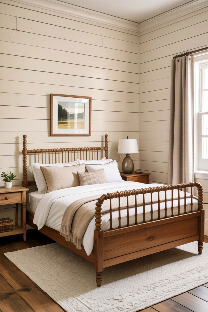 Shiplap walls cream paint - 30 rustic cream bedroom ideas