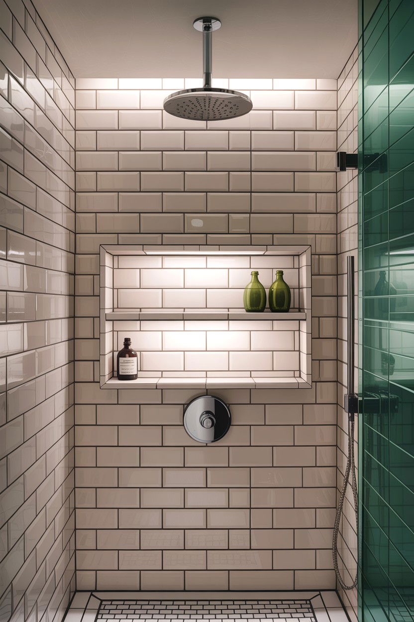 Shower Niche With LED Strip - 30 lighted niche bathroom ideas