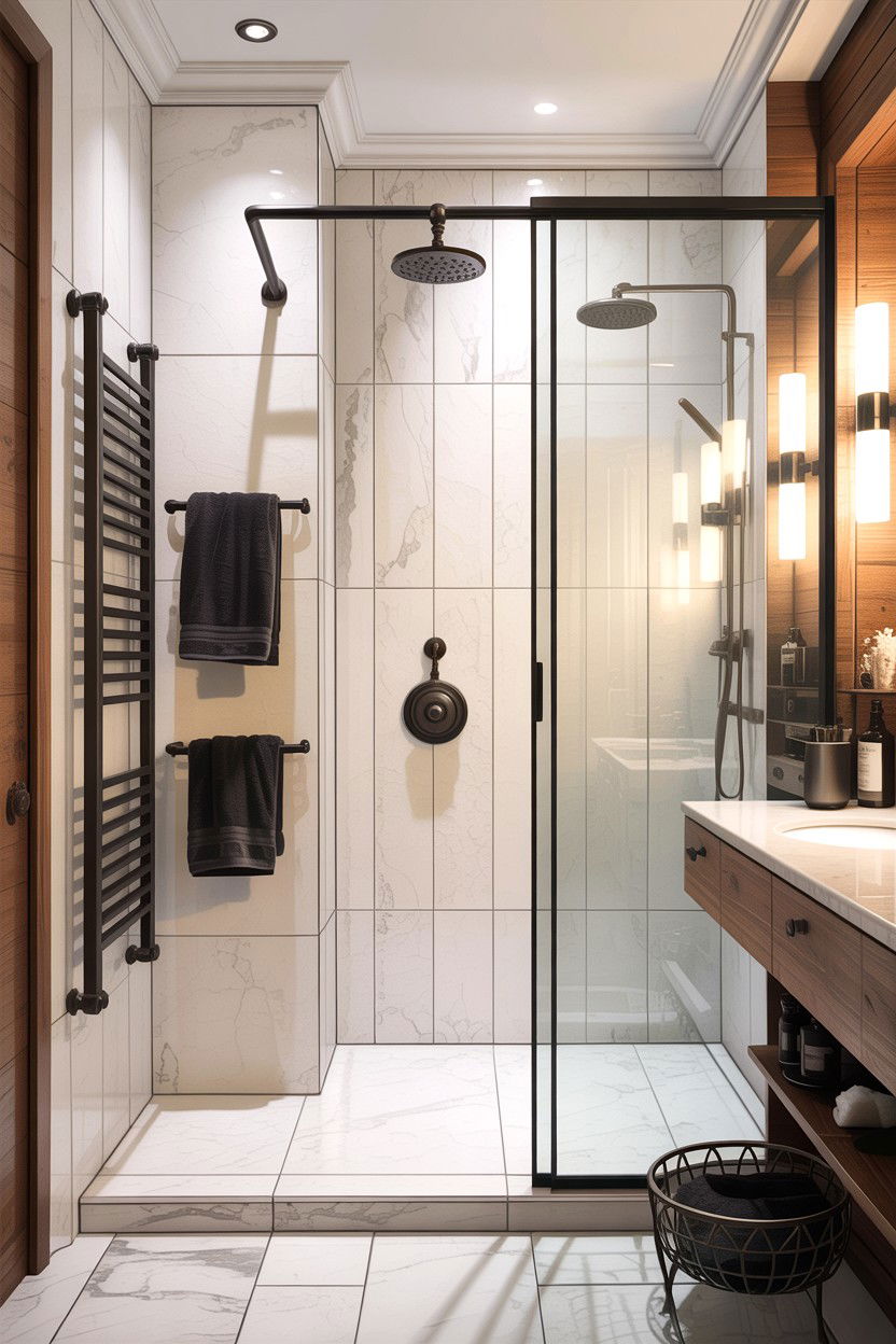 Side Wall Towel Rack - 30 bathroom asymmetry ideas