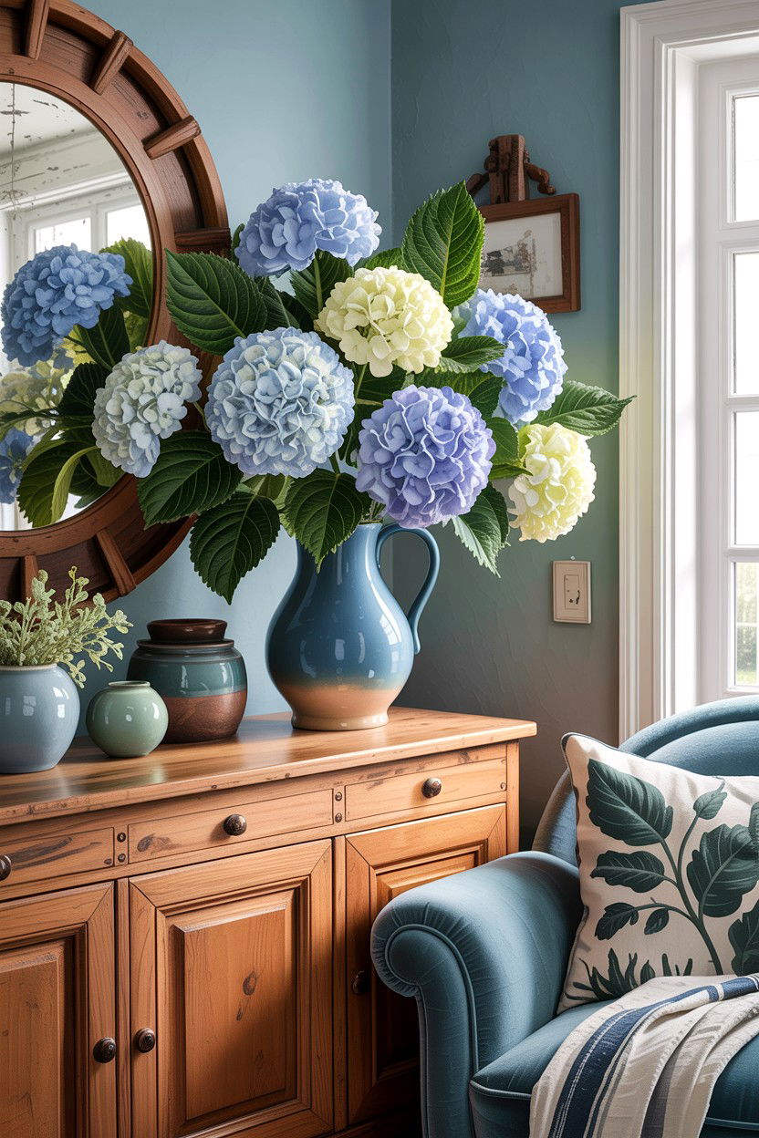 Silk Hydrangea Arrangement - 30 living room faux flowers