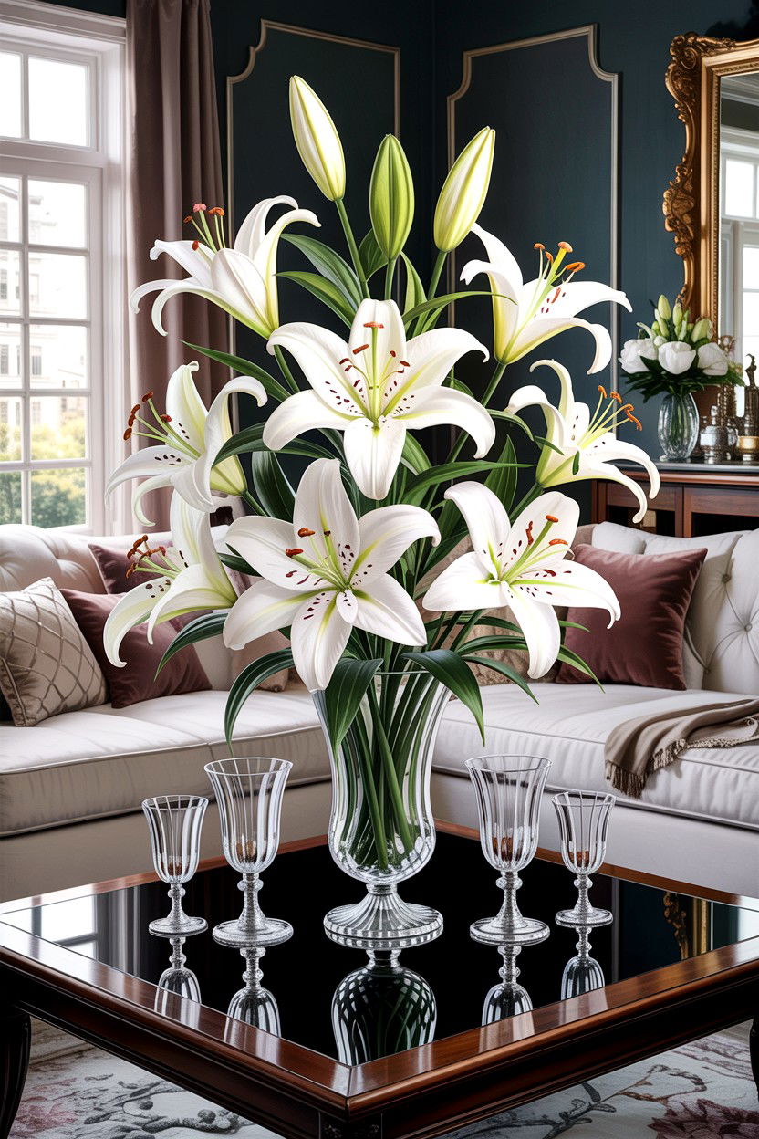 Silk Lily Arrangement - 30 living room faux flowers