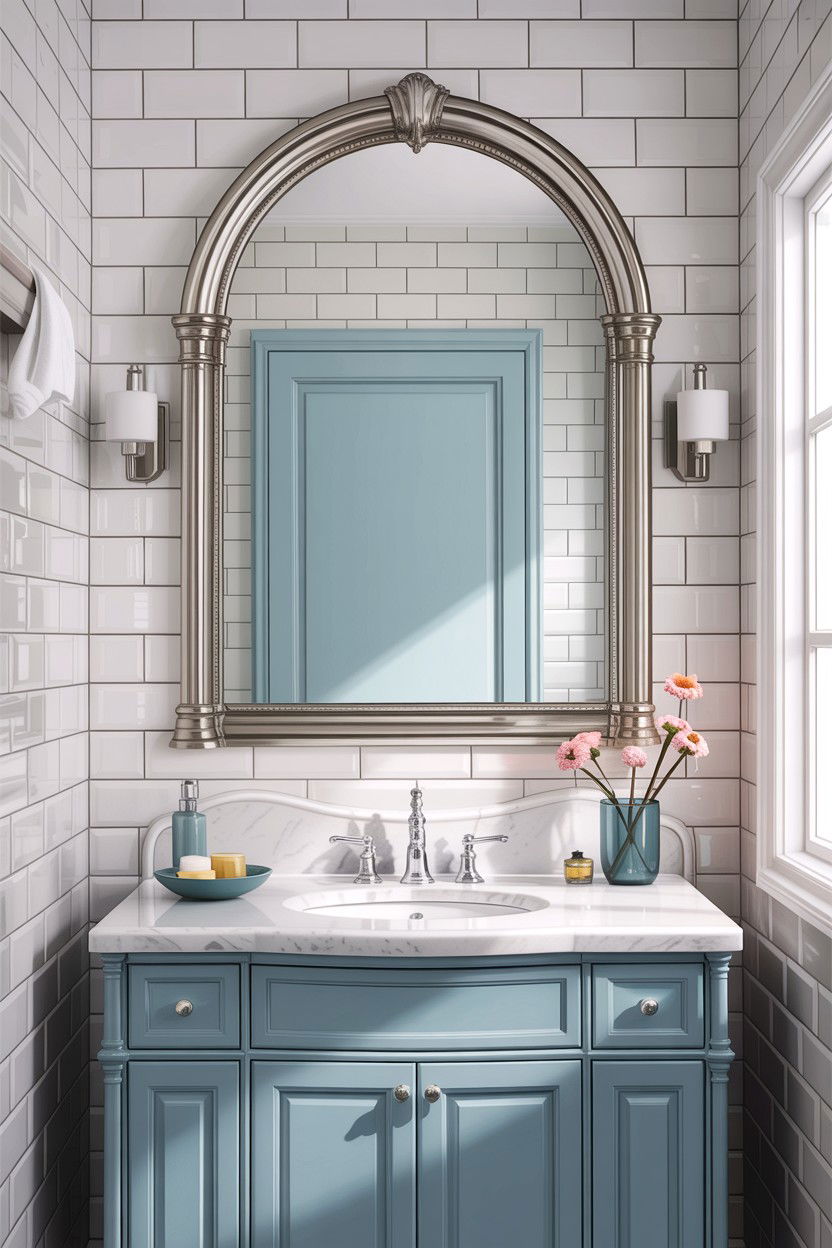Silver Arched Mirror Bathroom - 30 arched bathroom mirror ideas