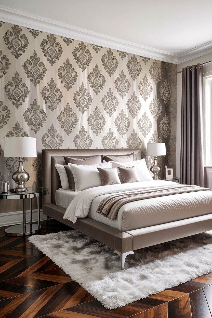 Silver Damask Wallpaper - 30 bedroom damask wallpapers