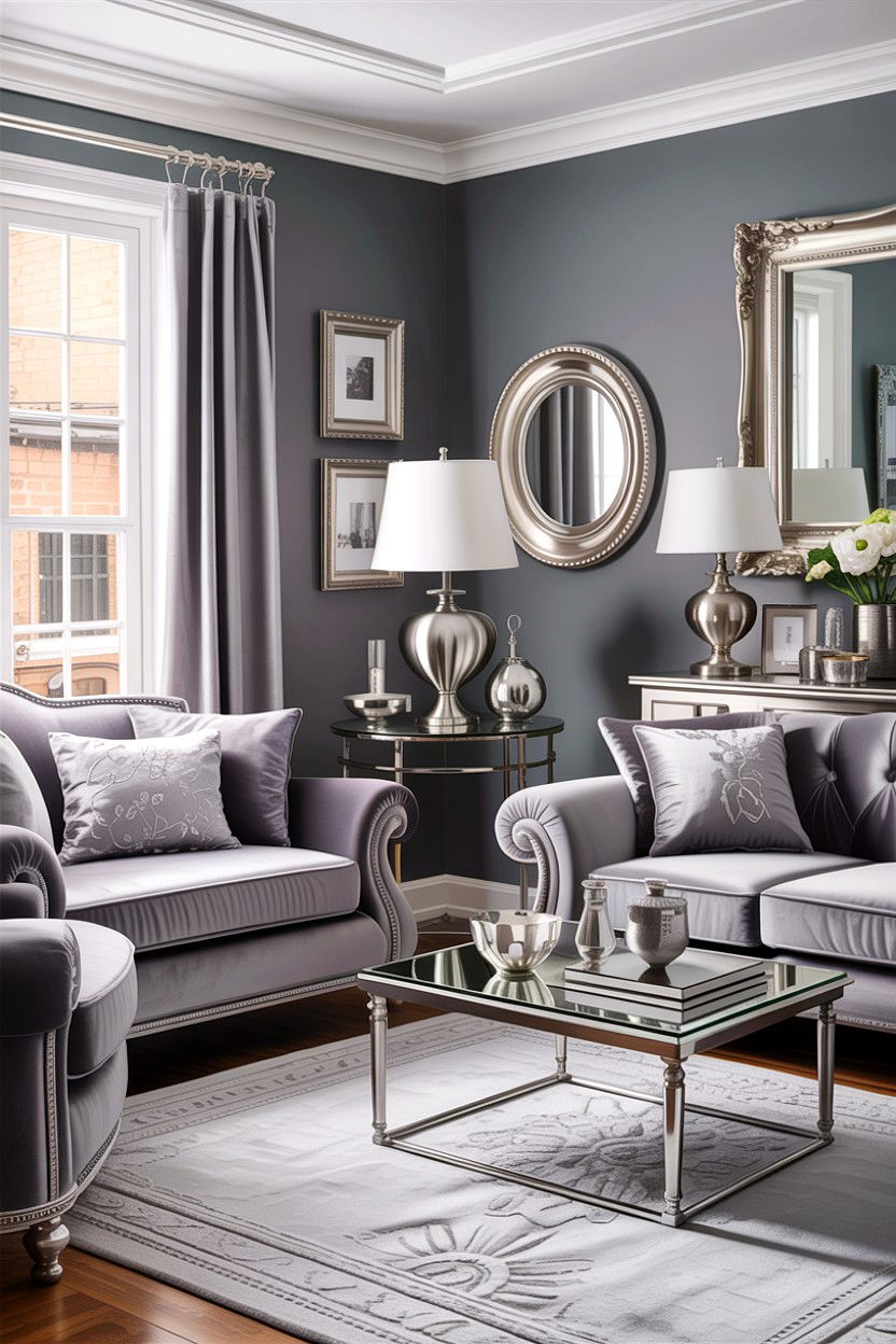 Silver Living Room Accents - 30 traditional grey living room ideas