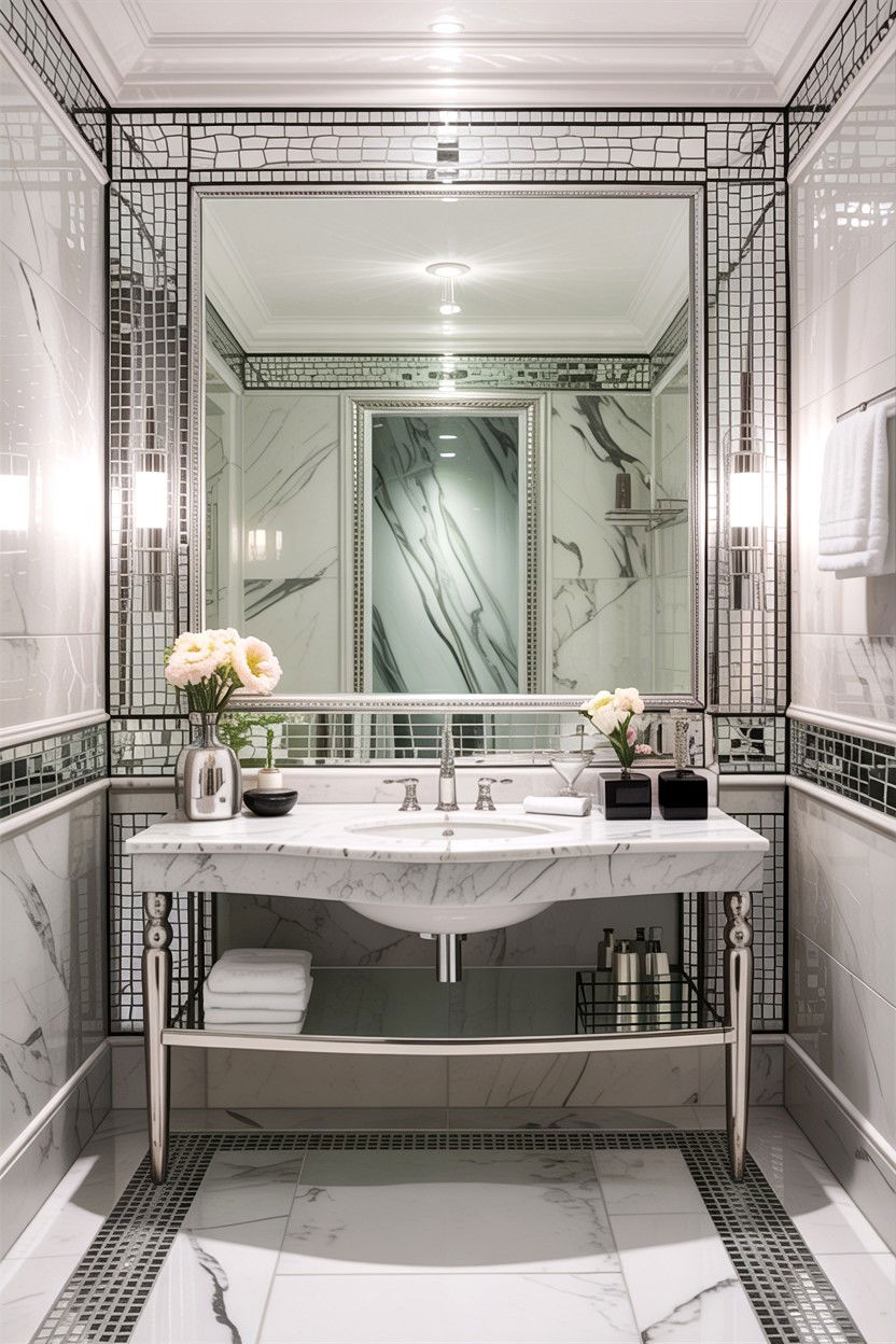 Silver glass mosaic bathroom border - 30 glass mosaic bathroom ideas