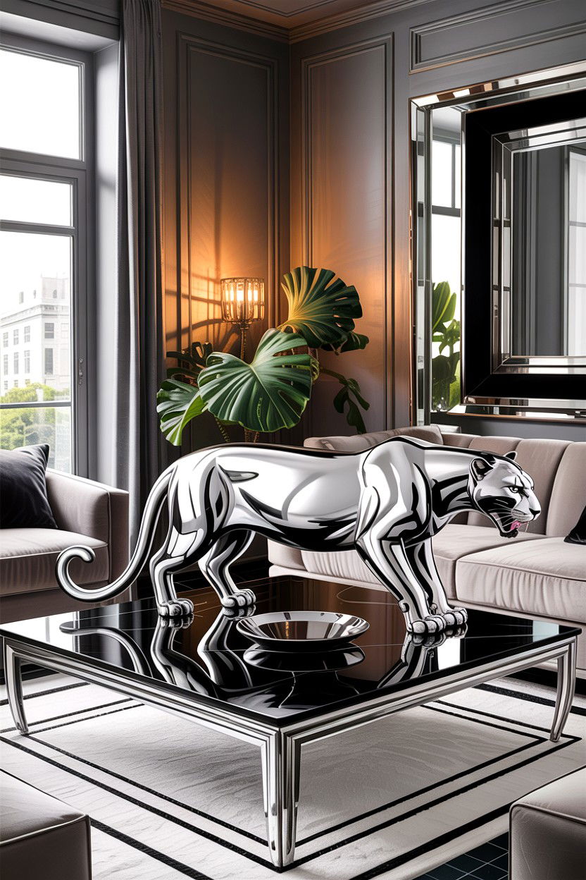 Silver metallic panther - 30 living room figurines