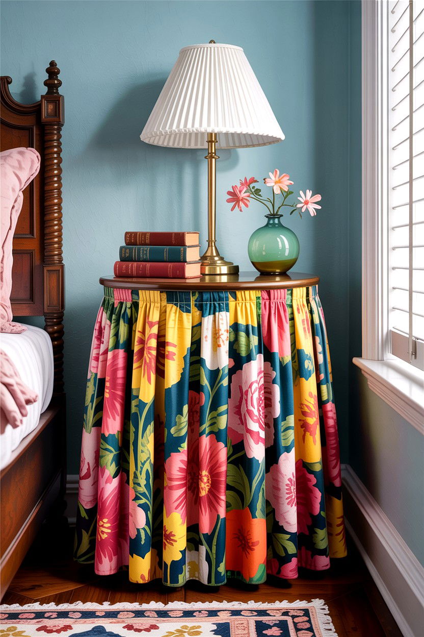 Skirted Bedside Table - 30 grandmillennial bedroom ideas