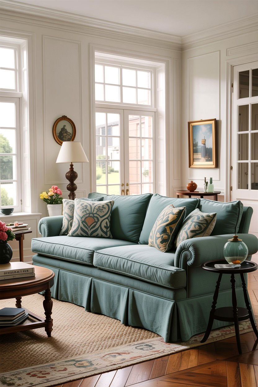 Skirted sofa - 30 grandmillennial living room ideas