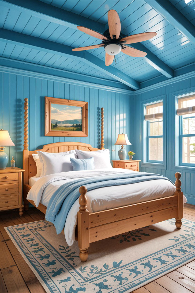 Sky Blue Rustic Bedroom - 30 rustic blue bedroom ideas