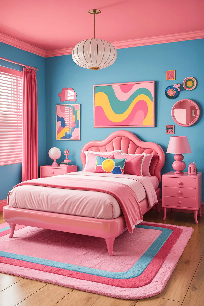 Sky blue and candy pink bedroom - 30 colorful bedroom ideas