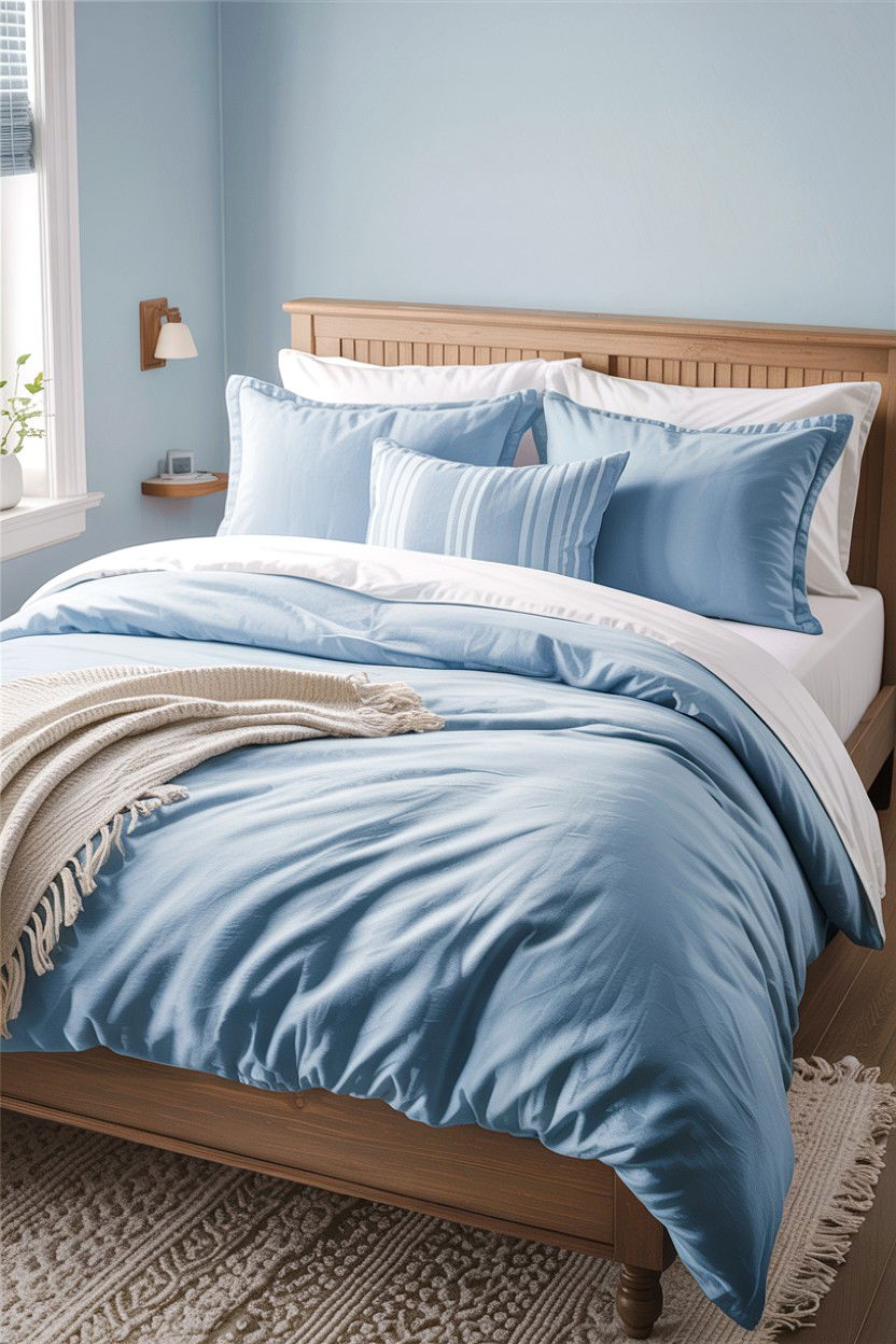 Sky blue chambray bedding set - 30 bedroom bedding sets