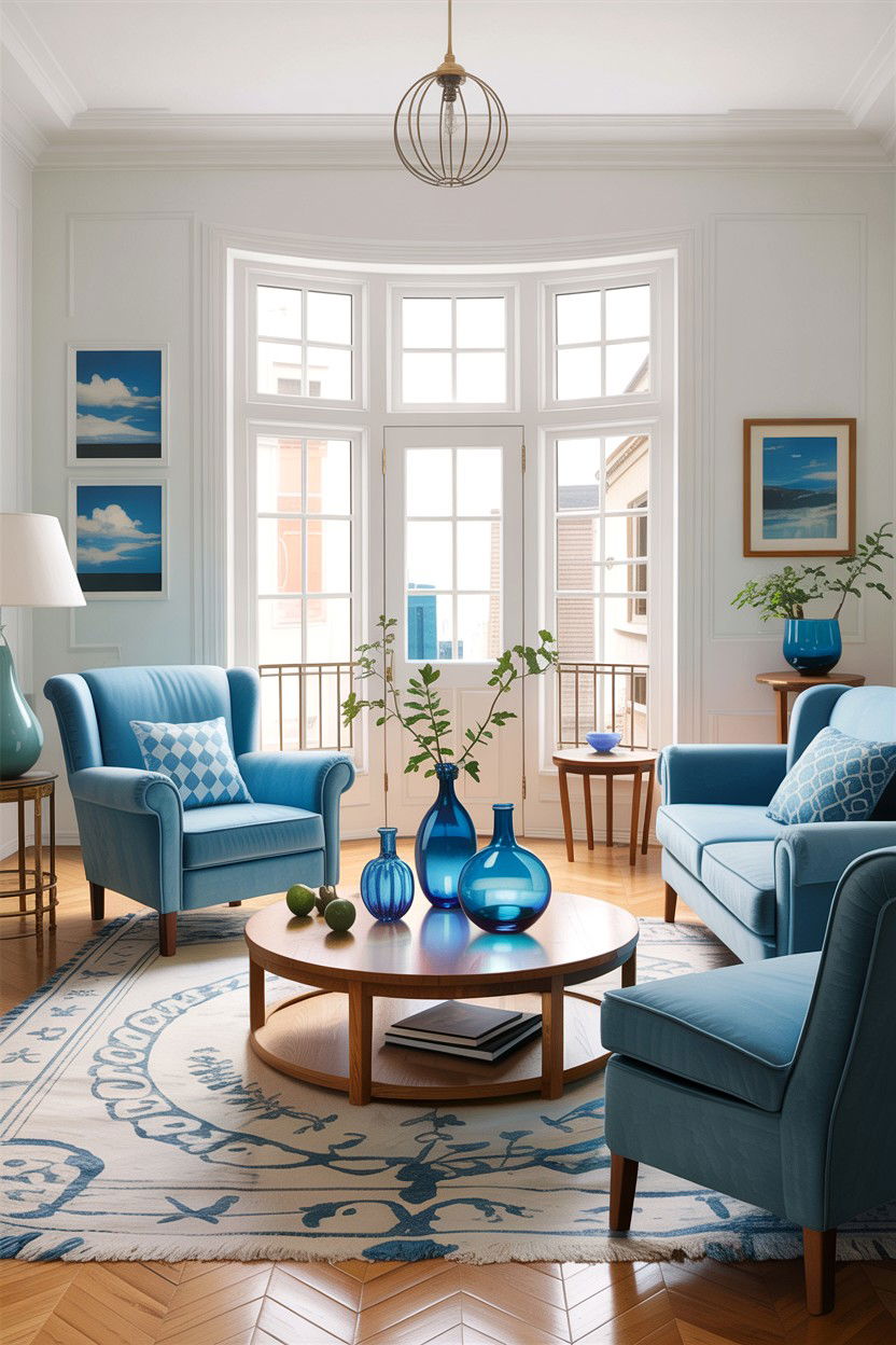 Sky blue decor - 30 blue and white living room ideas