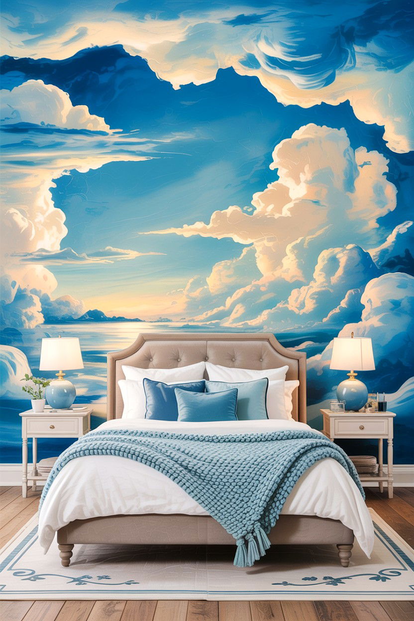 Sky mural paint - 30 bedroom false ceiling designs