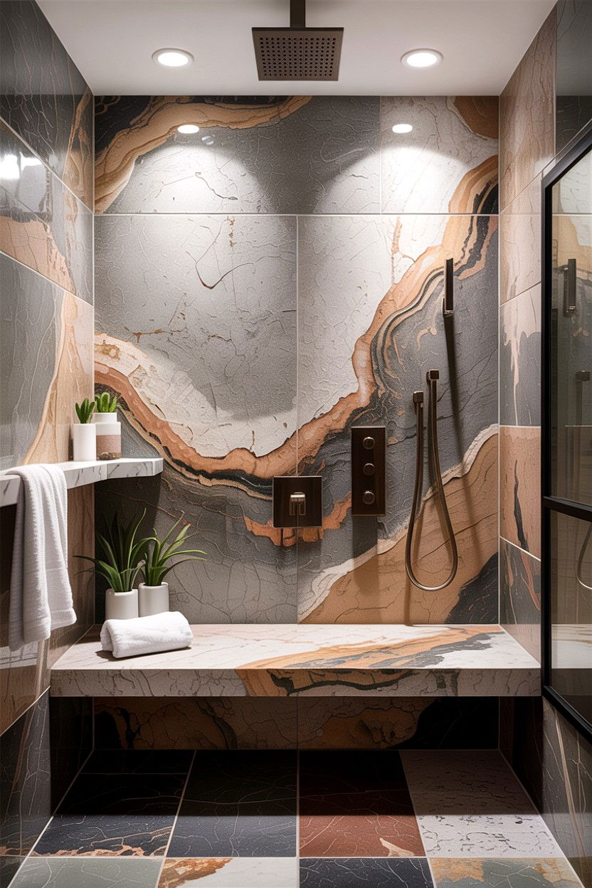 Slab shower bench - 30 bathroom built-in bench ideas