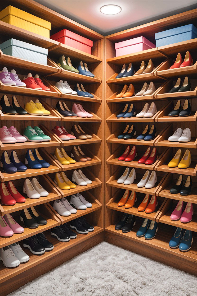 Slanted Shoe Shelving - 30 bedroom closet shelving ideas