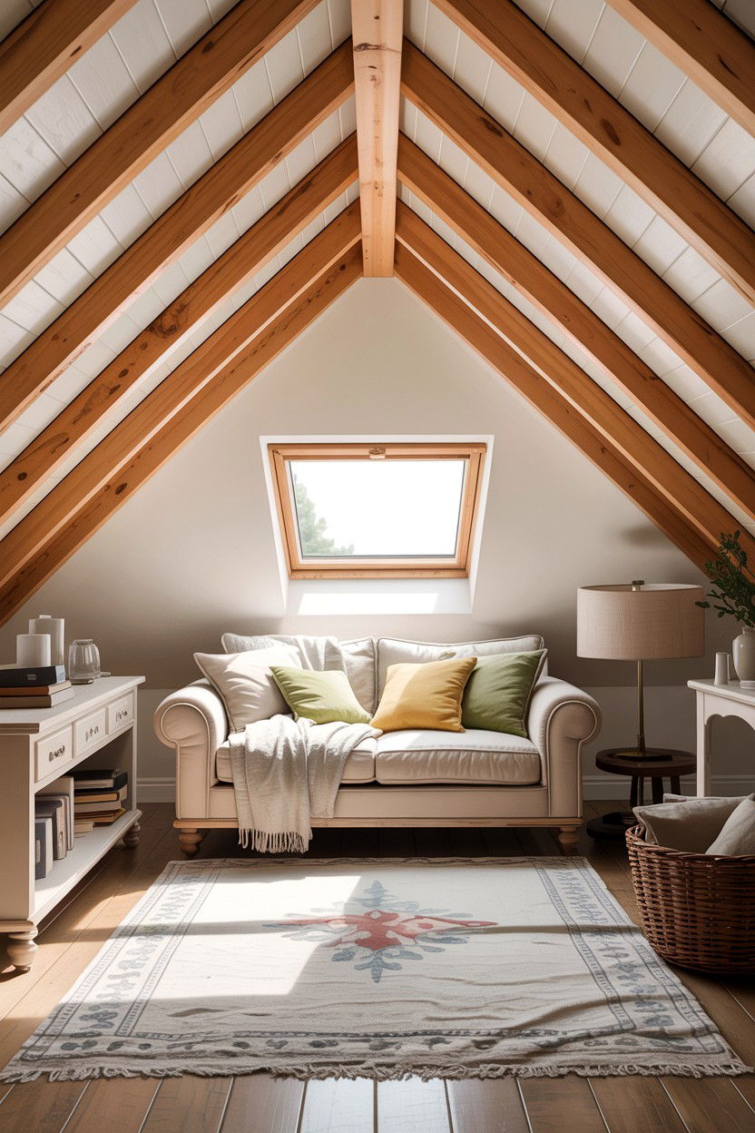 Slanted ceiling beams - 30 living room exposed rafter ideas
