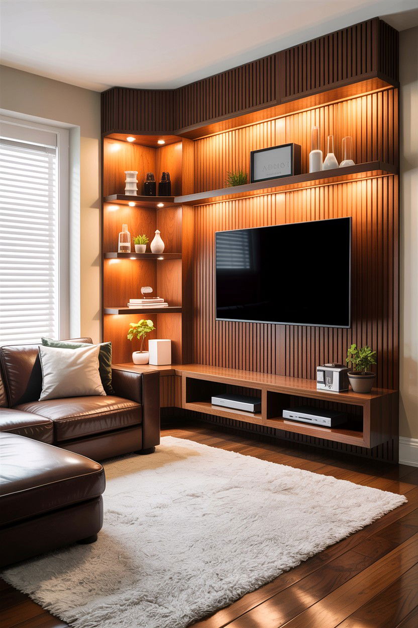 Slat Wood Wall - 30 living room designer furniture ideas