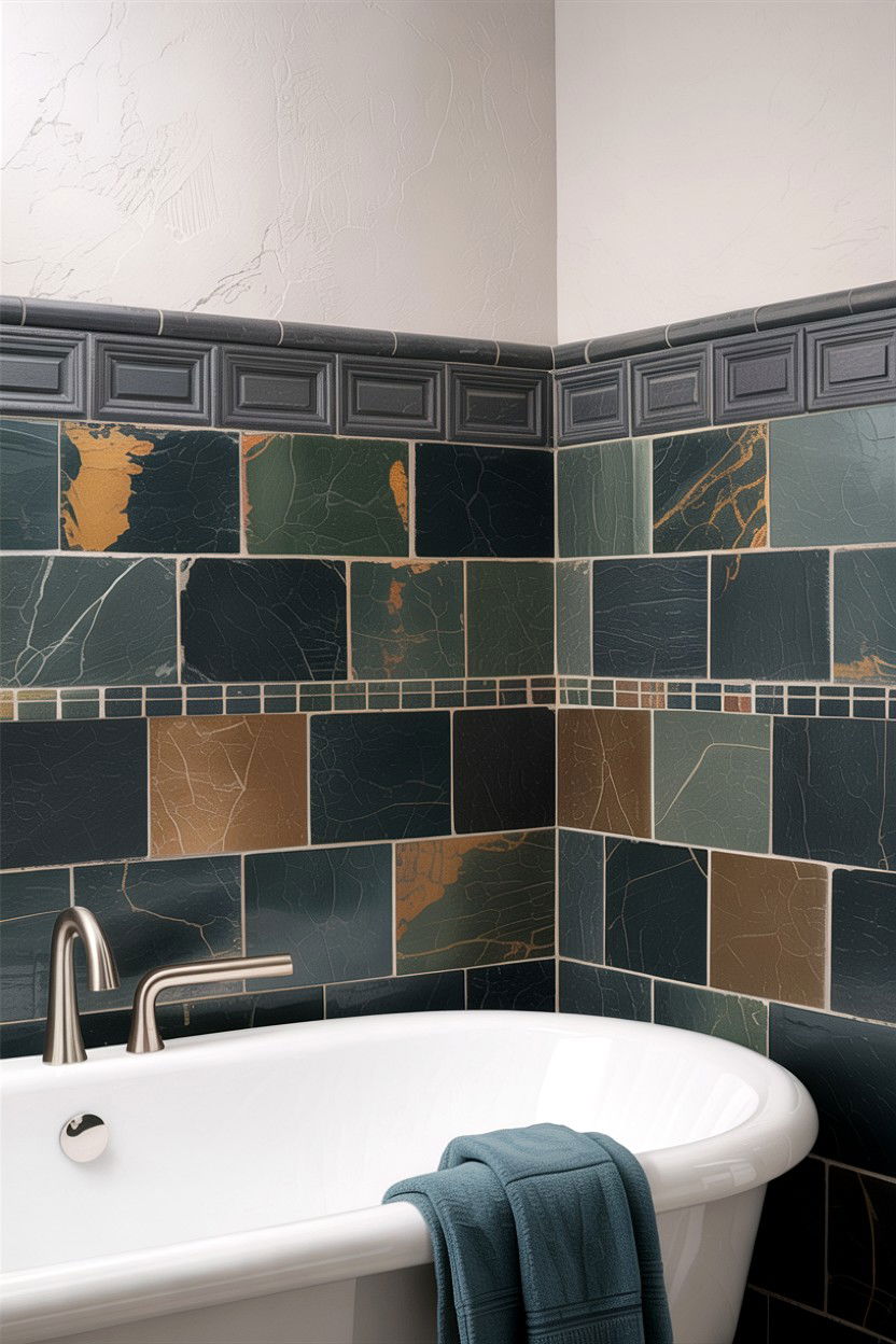 Slate Gray Tile Border - 30 bathroom chair rail ideas