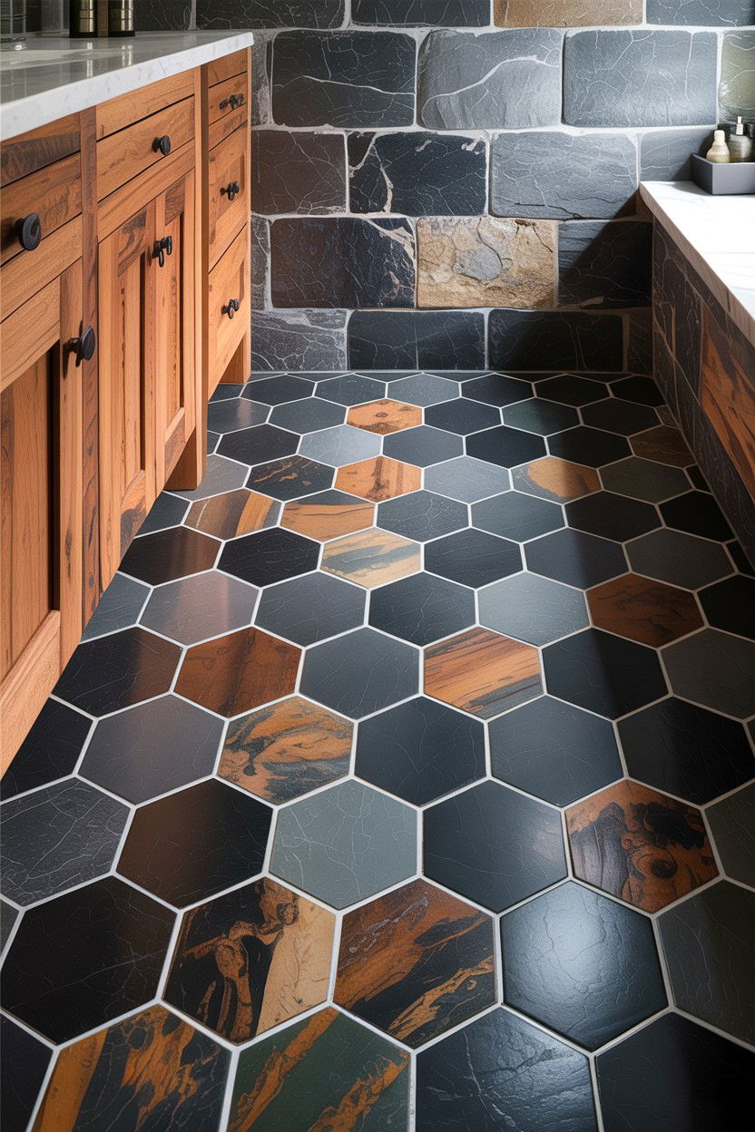 Slate Hexagon Tile Bathroom Floor - 30 hexagon tile bathroom ideas