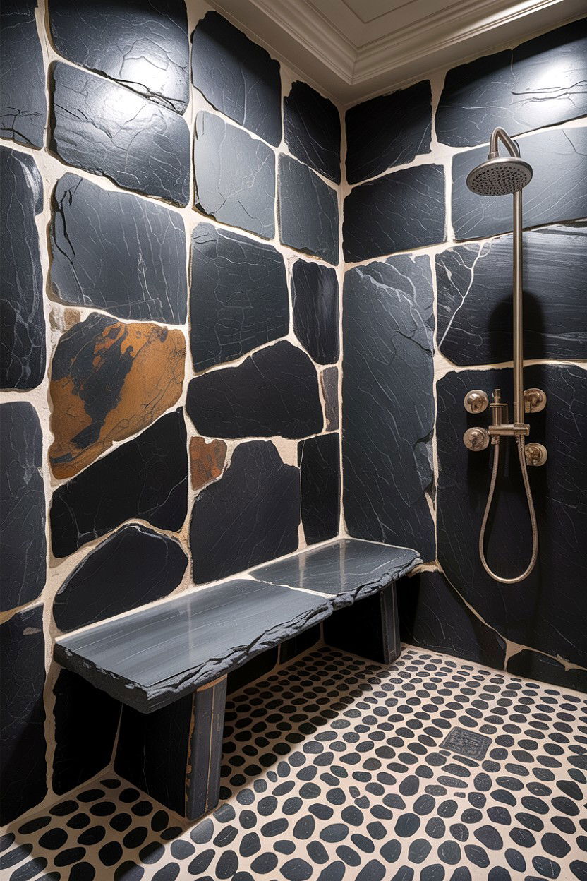 Slate Stone Bench - 30 bathroom bench ideas