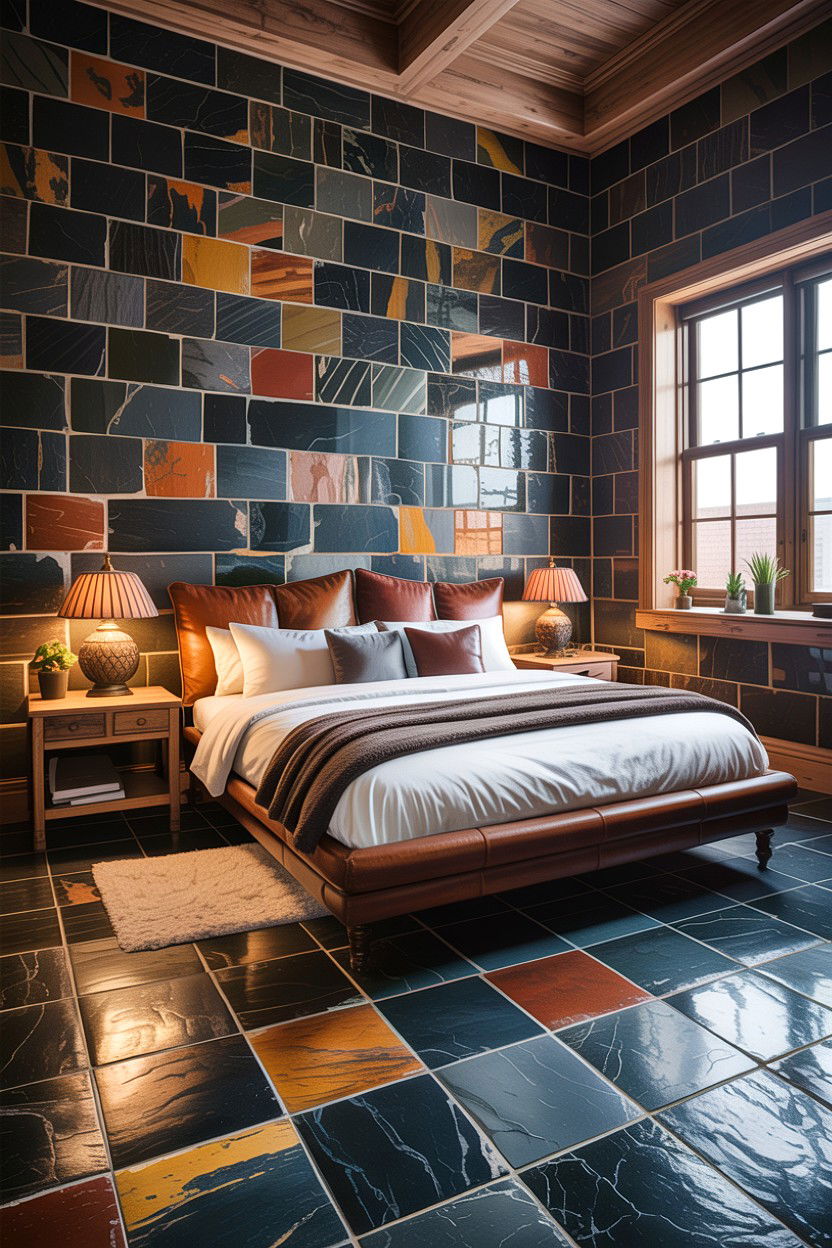 Slate Stone Tile - 30 bedroom flooring ideas