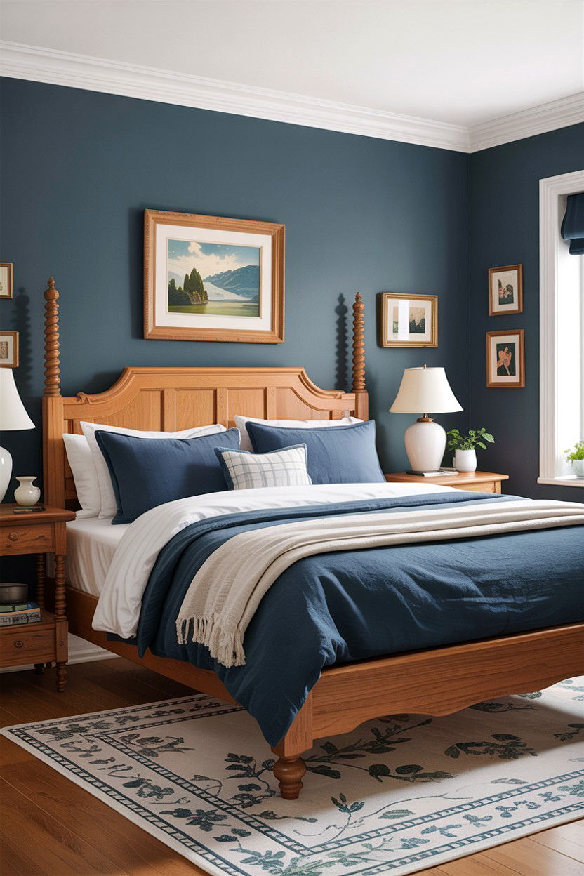 Slate blue and oak bedroom - 30 bedroom color schemes