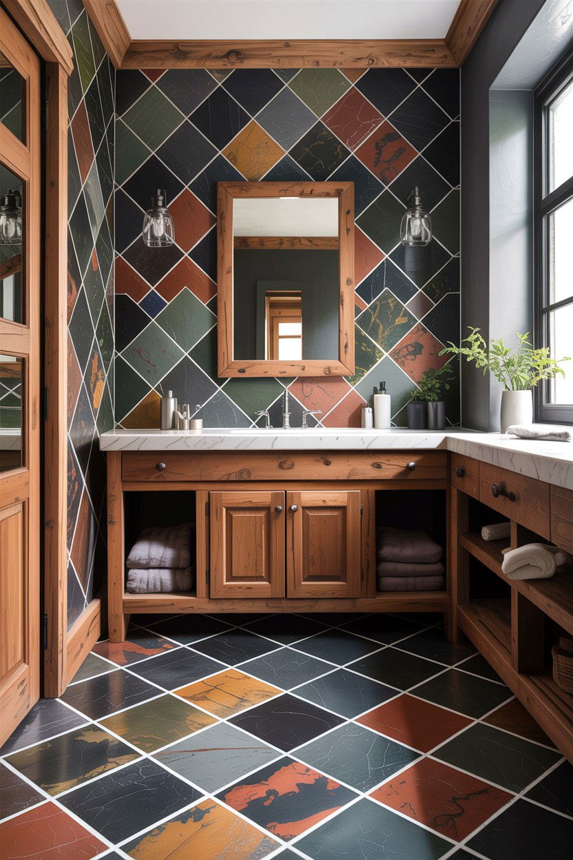 Slate diamond tile floor - 30 diamond tile bathroom ideas