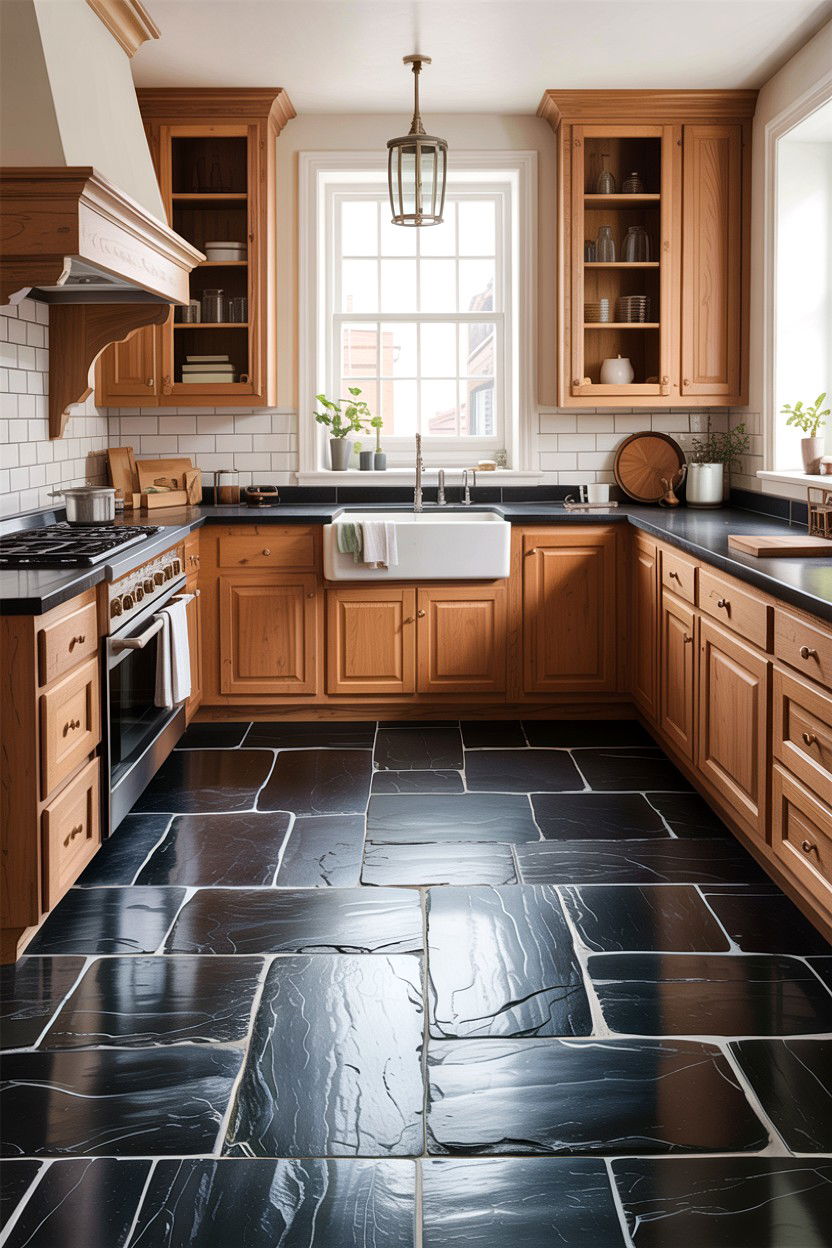 Slate floor - 30 stone kitchen ideas