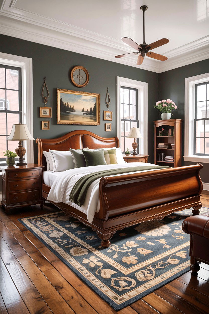 Slate grey bedroom with hardwood floors - 30 traditional grey bedroom ideas