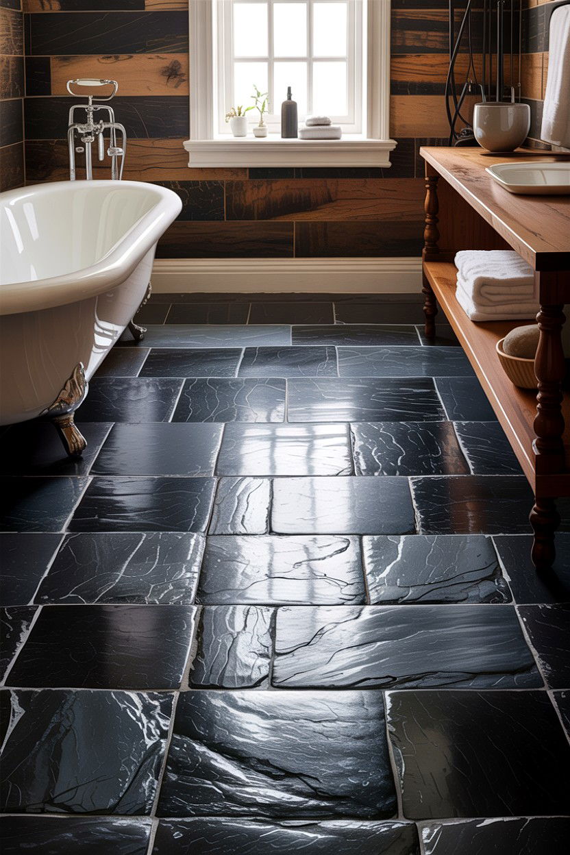 Slate tile bathroom floor - 30 Japanese bathroom ideas