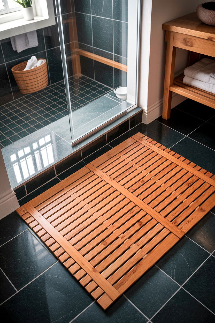 Slatted Bamboo Floor Mat - 30 bathroom accessory styling ideas
