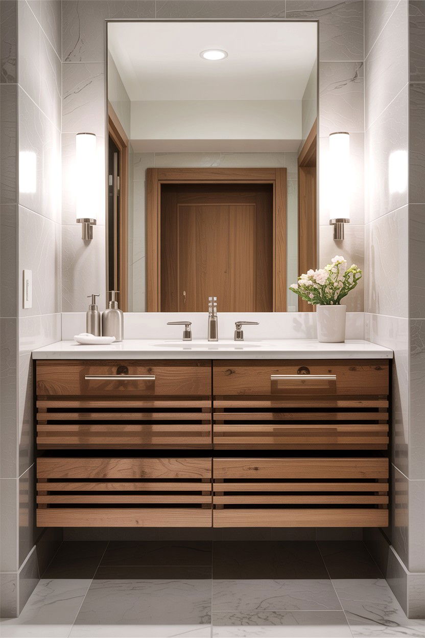 Slatted Wood Bathroom Vanity - 30 custom bathroom vanity ideas