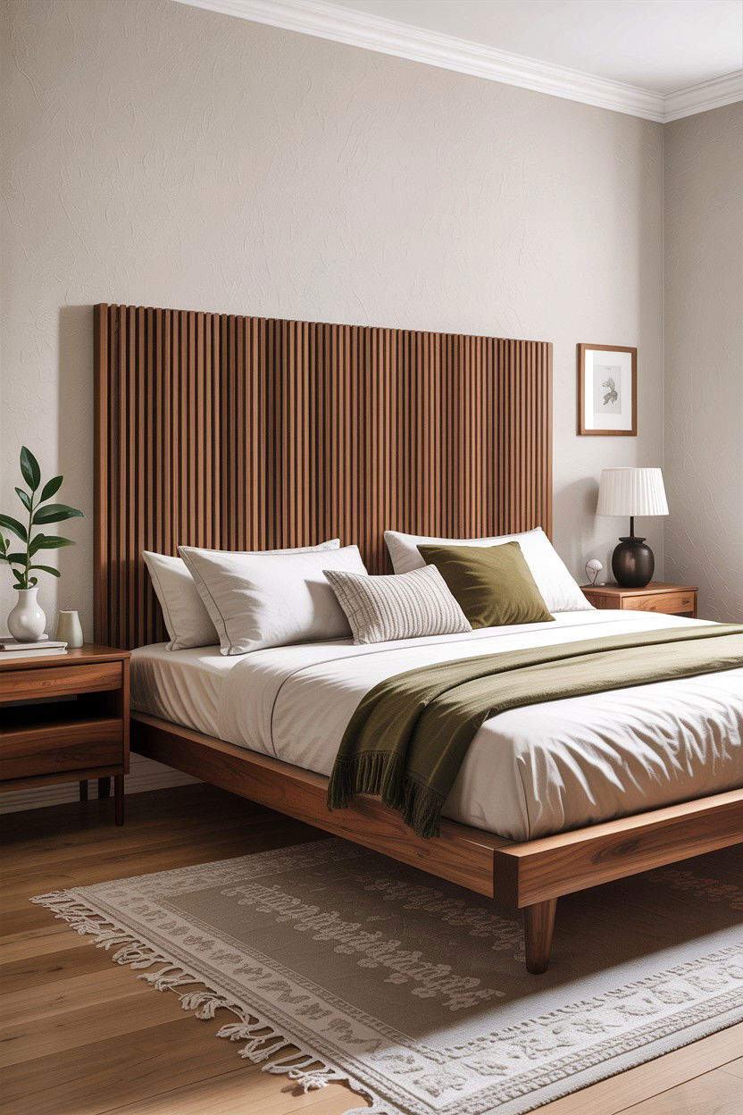 Slatted Wood Headboard - 30 bedroom wooden headboards
