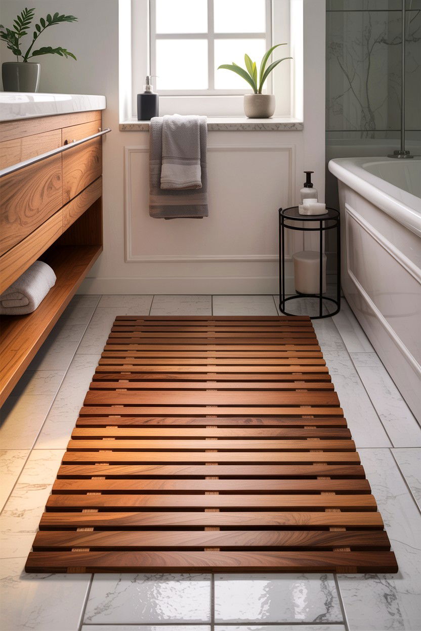 Slatted Wood Mat - 30 bathroom cooling ideas