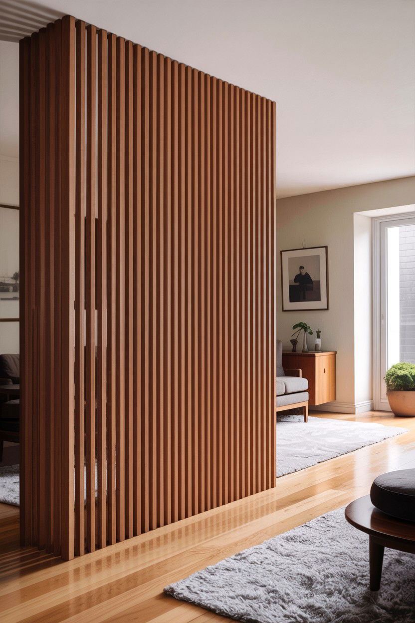 Slatted wood panel - 30 living room accent wall ideas