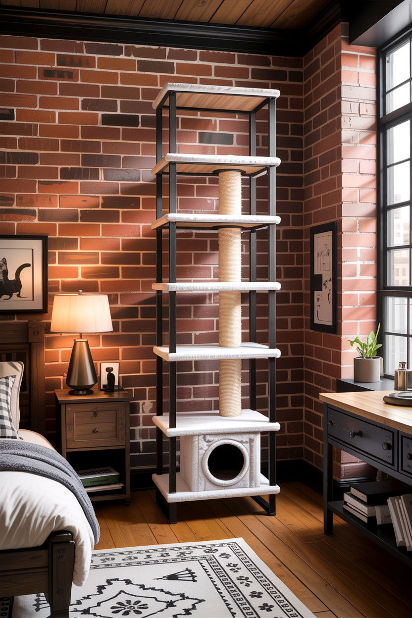 Sleek Metal Cat Tree - 30 cat tree bedroom ideas