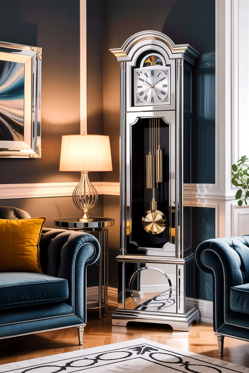 Sleek Silver Grandfather Clock - 30 living room grandfather clocks