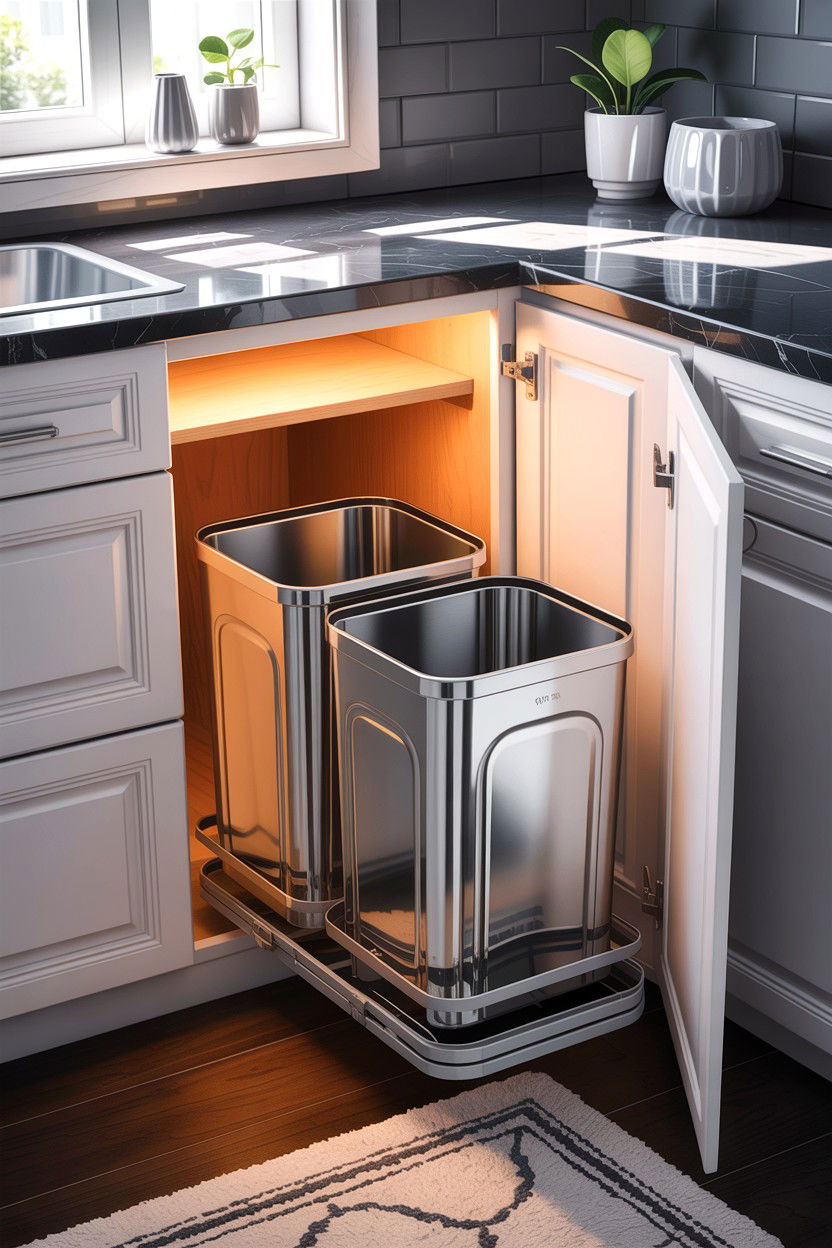 Slide out trash can - 30 small kitchen space storage ideas