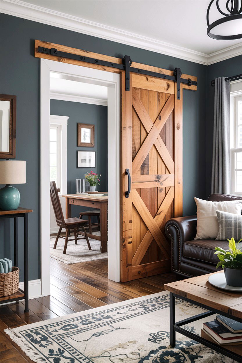 Sliding Barn Door - 30 living room custom woodwork ideas