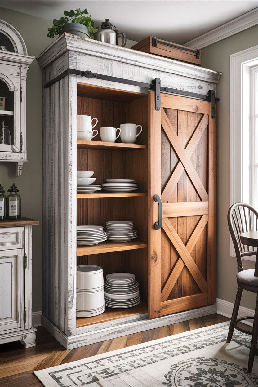 Sliding Barn Door Cabinet - 30 small dining room space storage ideas