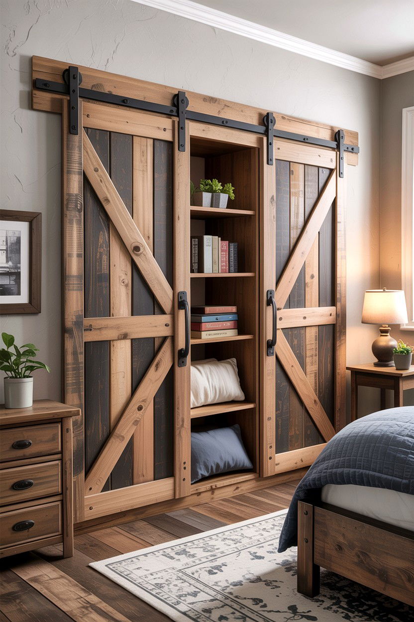 Sliding Barn Door Headboard - 30 bedroom storage headboards