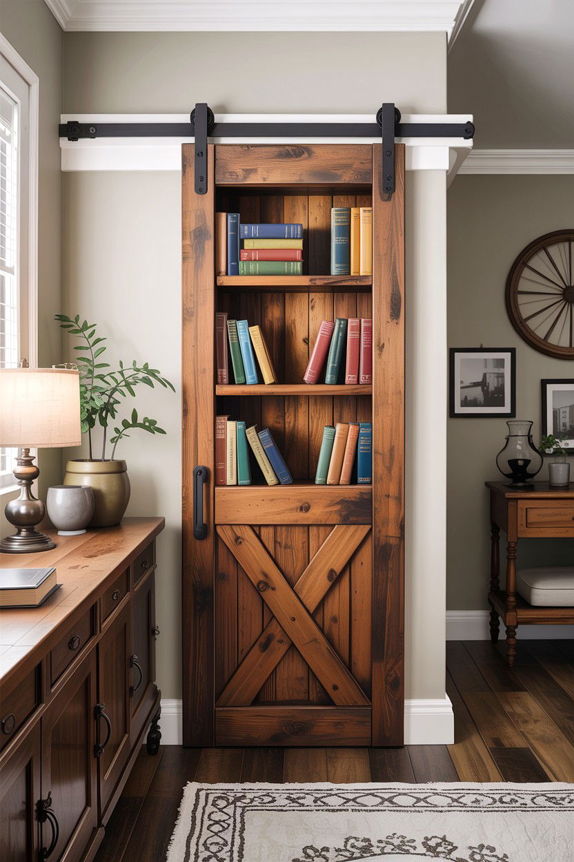 Sliding Barn Door With Shelves - 30 bedroom secret storage ideas