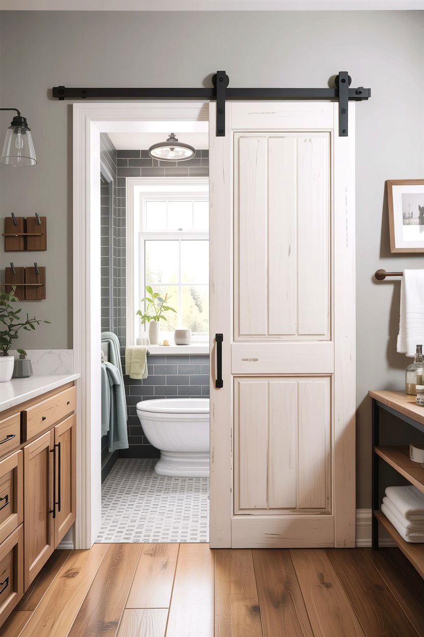 Sliding Barn Door - 30 bathroom afternoon project ideas