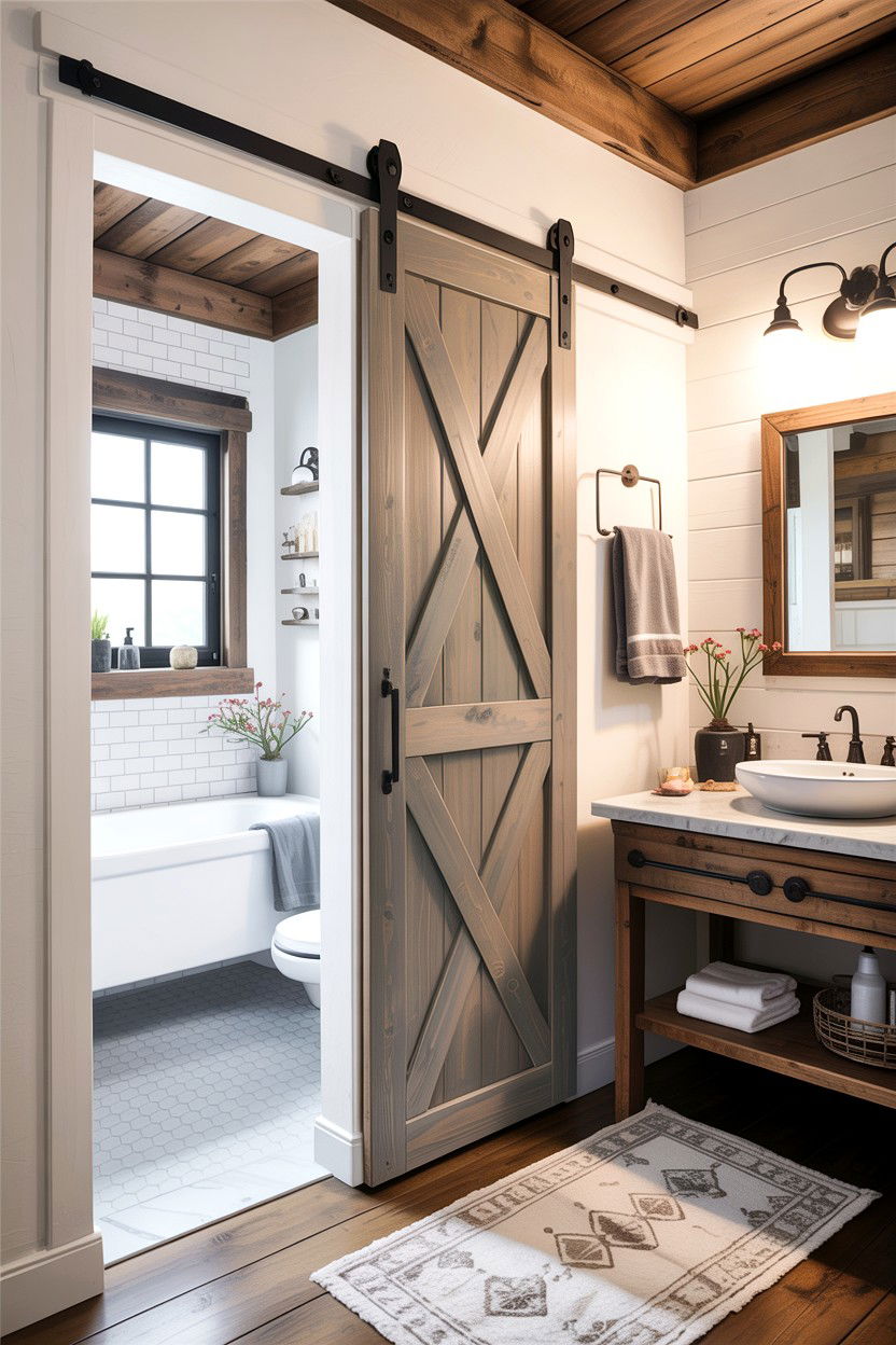 Sliding barn door - 30 DIY bathroom ideas