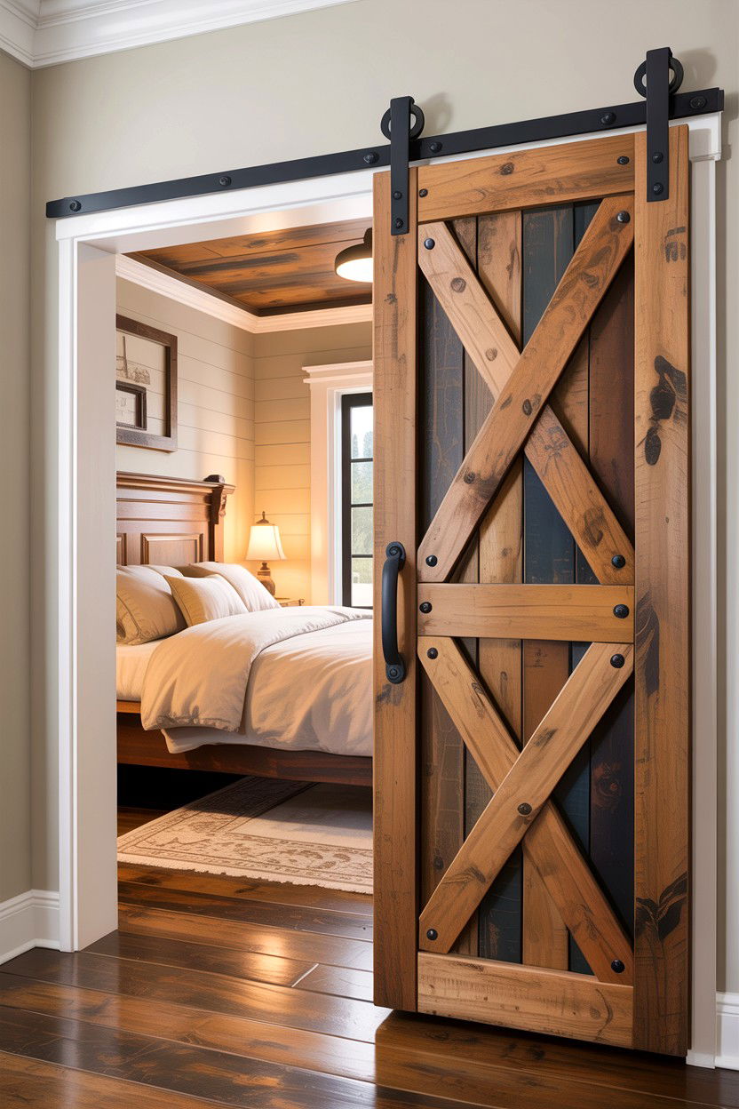Sliding barn door bedroom - 30 rustic cream bedroom ideas