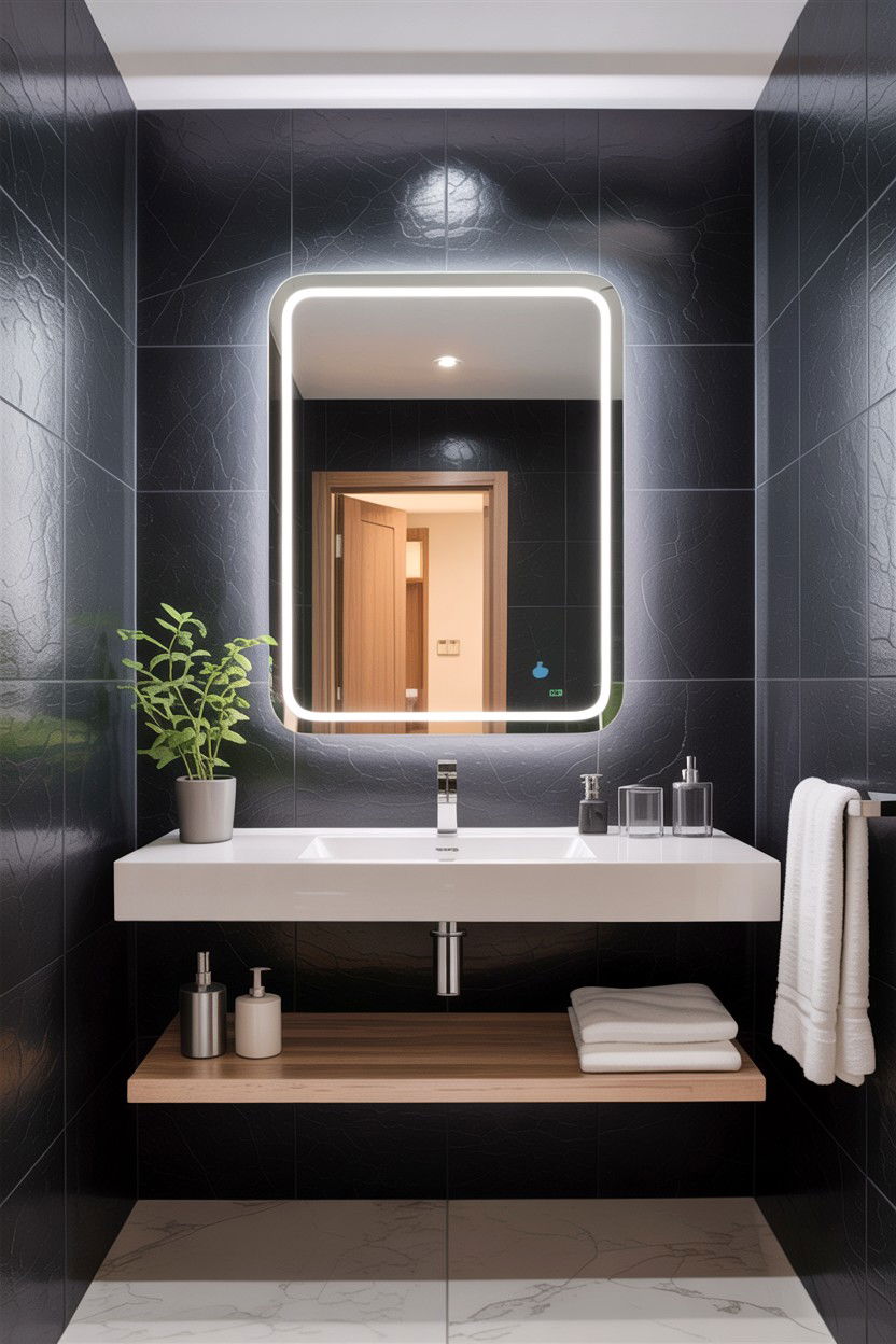 Slim Profile Mirror - 30 anti-fog mirror bathroom ideas