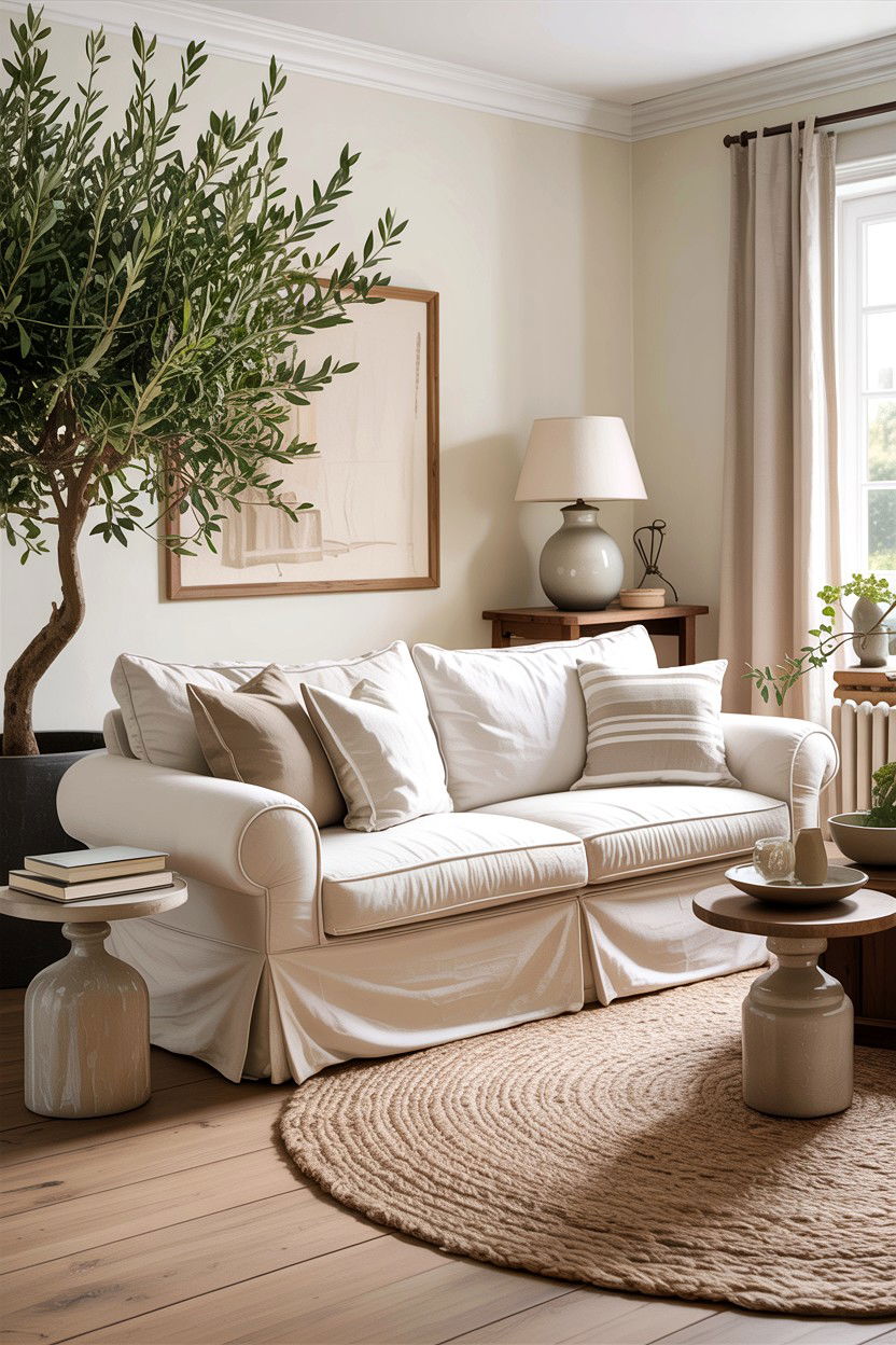 Slipcovered Sofa - 30 rustic white living room ideas