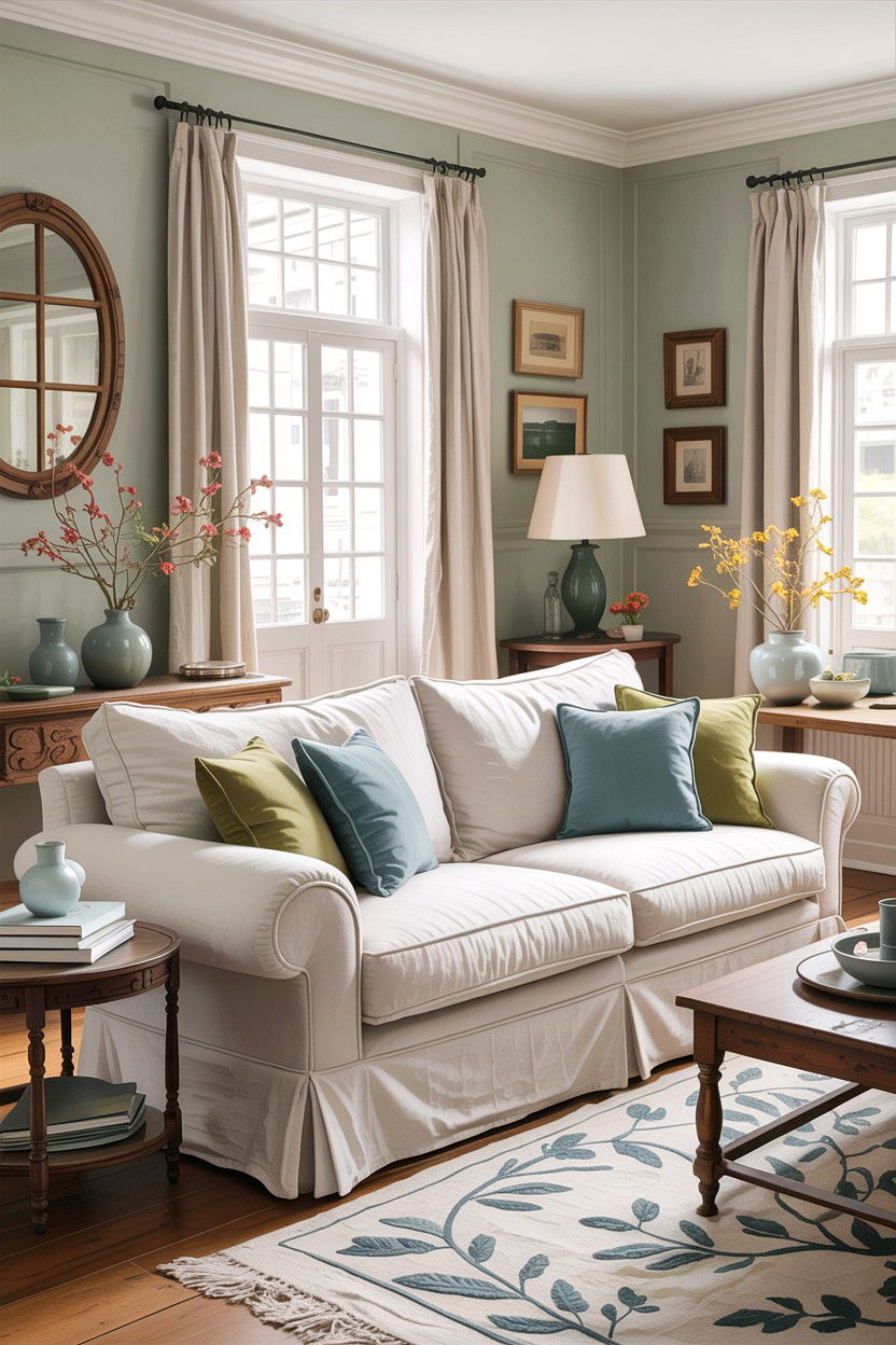 Slipcovered Sofas - 30 fixer upper living room ideas